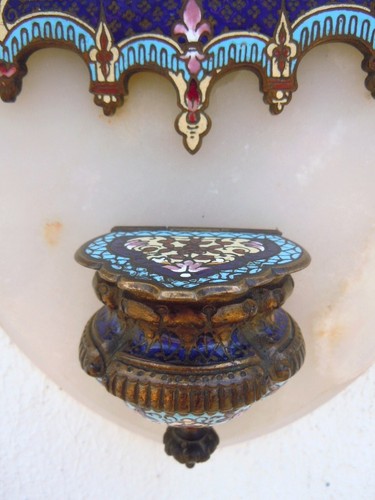 Benitier emaux cloisonne miniature Vierge Enfant Jesus Madone 19ème - Bild 8 von 12