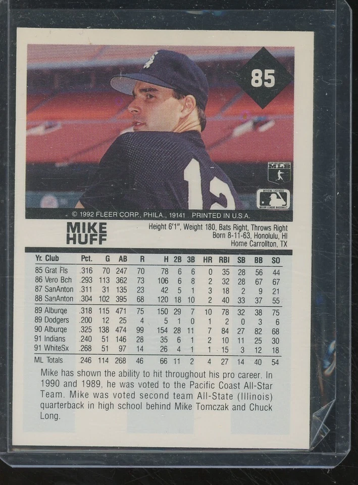 1992 Fleer #85 Mike Huff Auto Card - Image 2 of 2