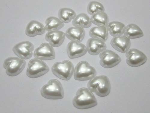100 Pure White Heart Half Pearl Beads 12mm Flat Back Scrapbook - Picture 5 of 7