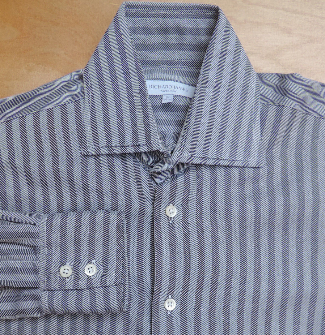 FILA Camicia RICHARD JAMES Savile Row tessuto bianco e nero a righe spina di pesce 15 38 usata in ottime condizioni