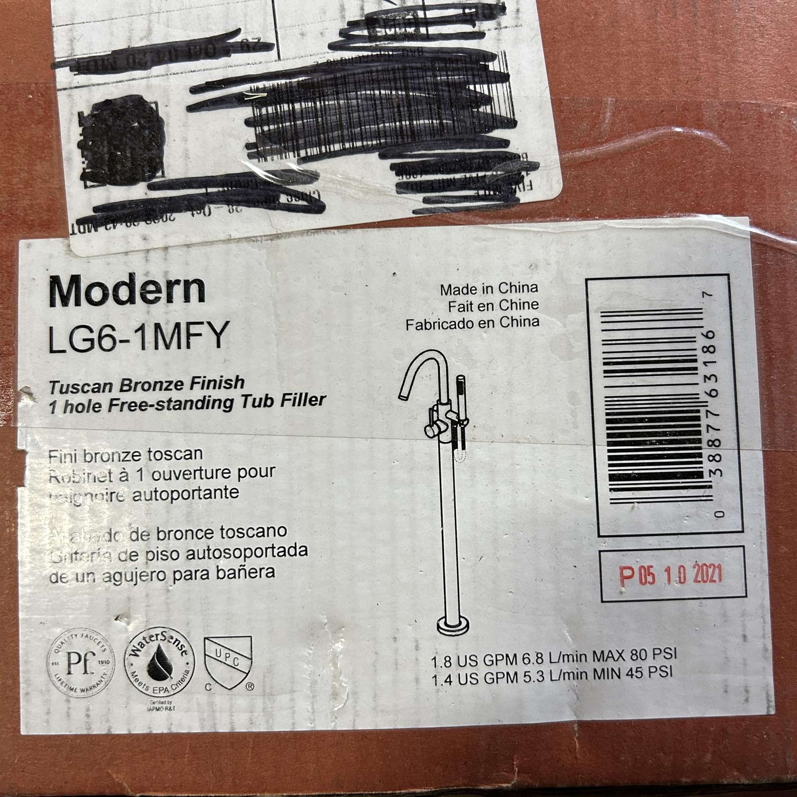 Pfister LG61MFY Modern Free Standing Tub Filler Faucet (Tuscan Bronze