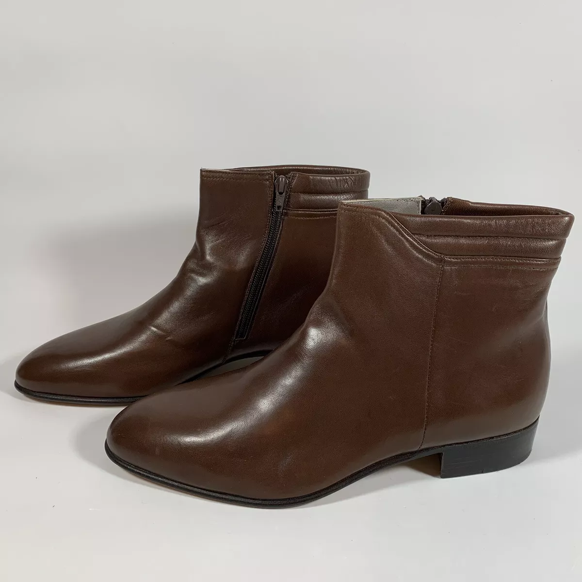 Vintage Nordstrom Men s 11.5 W Brown Leather Zip Ankle Boots Made In Italy