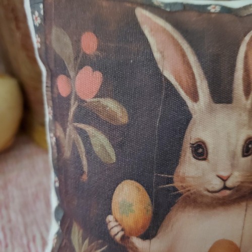 PRIMITIVE VINTAGE FOLK STYLE EASTER RABBIT BUNNY EGG TUCK BOWL FILL PILLOW B - Picture 5 of 12