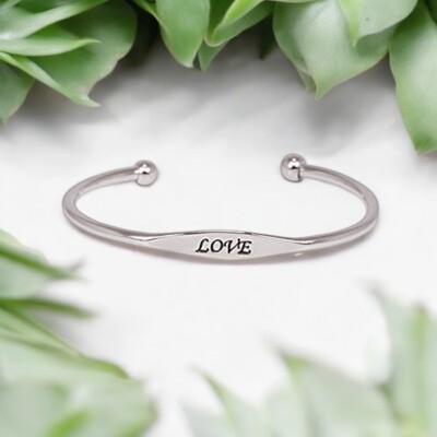 Love Silvertone Metal Cuff Bracelet ~ Gift Idea!