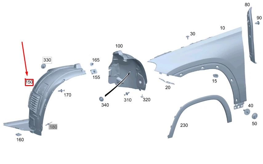 NEW MB GLE W167 FRONT LEFT WHEEL HOUSING LINER FRONT PART 