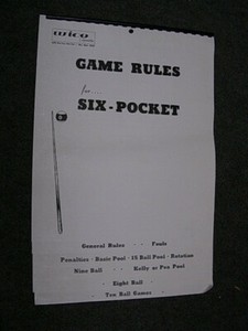 GAME RULES FOR SIX-POCKET BILLIARDS - Wico Corporation rule book