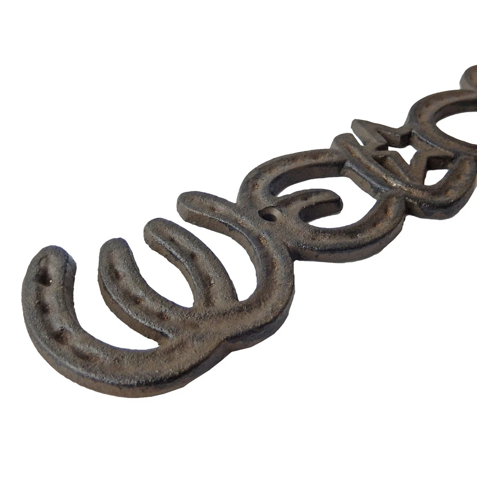 Cast Iron Horseshoes Star Welcome Sign Plaque Rustic Western Farm Wall Decor - Image 3 of 3
