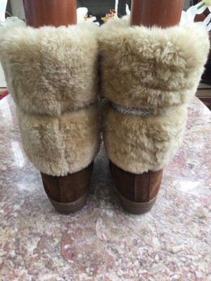J CREW Women's Brown Fur Casual Slip On Mid Calf Round Toe Boots