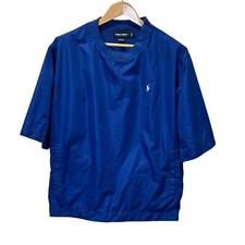 Polo Golf Ralph Lauren Blue SS Pullover Mesh Lined Wind Shirt Snap Pockets L Vtg