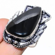 Ring Black Onyx Gemstone Handmade 925 Sterling Silver Jewelry Size 8.5 K330