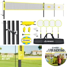 Patiassy Volleyball Badminton Combo Set with Net Poles 32ft/26ft/20ft Adjustable