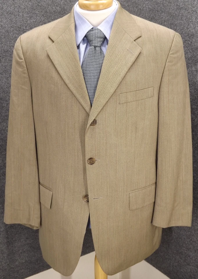 RALPH Ralph Lauren Suit 41R Tan Striped Wool 34x28.5 Pleat Pants 2 Piece 2 Btn - Image 2 of 4
