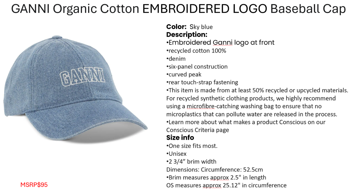 NWT Ganni Ivory Logo Baseball Hat OS Ganni Caps - Washed Cotton Canvas Embroidered – LABELS main image 3