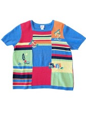 Vintage 90s Novelty Sweater Beach Summer Vacation Coastal L Koret Francisca