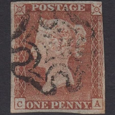 L18_26 GB QV 1841 1d PALE RED-BROWN PLATE 12 SG9-B1(3) CA GU NR 4 MARGINS MX