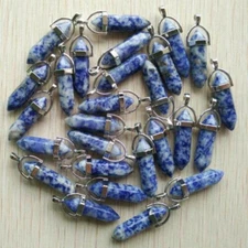 50pcs Natural Sodalite Stone Pendants Hexagonal Pillar Pendulum Necklaces