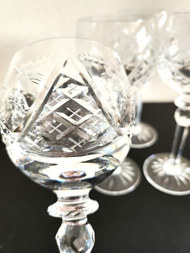 VTG Rogaska JASMINE Set of 4 Crystal Hock Wine Glasses Etched Floral & Diamond - Picture 10 of 16