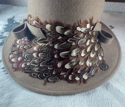 Mr John Hat OS Wool Classic Feathers Brown NY Paris Excello  display picture 1