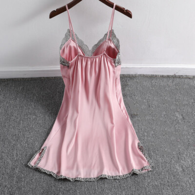 Women Lace Trim Satin Dress Sleepwear Sleeveless Nightgown Nightwear  Chemise New | eBay