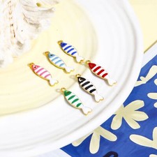 Enamel Fish Charms - 26x7mm Double Sided Pendants DIY Jewelry Making Craft 5pcs