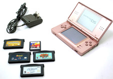 Nintendo DS Lite Console Pink Metallic Rose with Stylus 5 Games  Charger