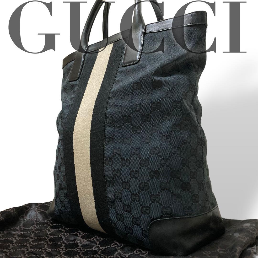 Vintage Gucci GG Canvas Sherry Line Black Tote Bag from Japan
