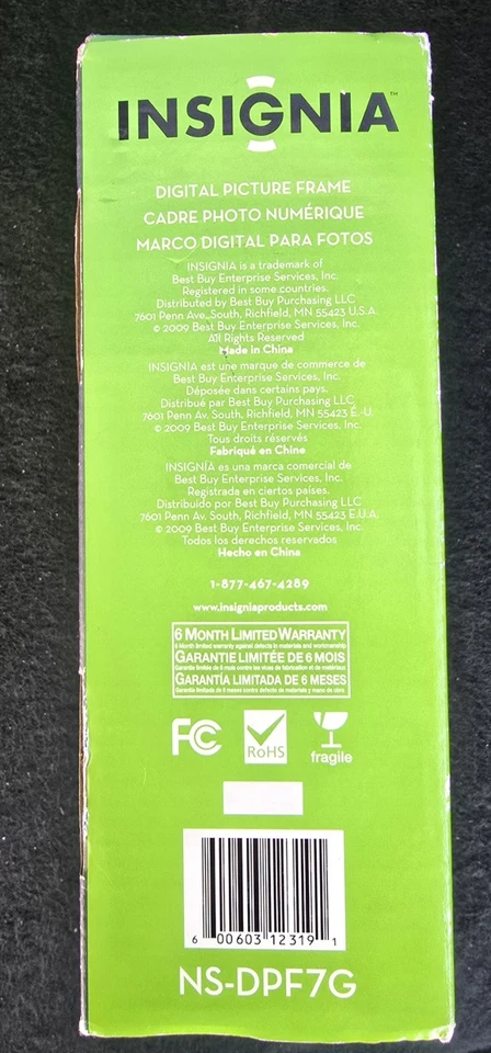 Insignia NS-DPF7G 1GB Internal Memory 7" Digital Picture Frame 800x480 NEW 16:9 - Image 2 of 4