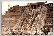 Teotihuacan Mexico Postcard El Emperador y su Corte Aztec Reenactment RPPC