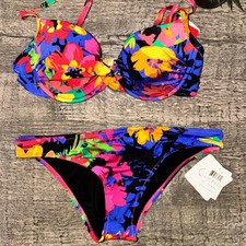 Gottex Tropical Bikini Set Bright Floral 32C Underwire Bra Top Sz 6 Bottom NEW