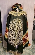 NWT Alpaca Wool Blend Hooded Poncho Unisex One Size Aztec pattern Ecuador