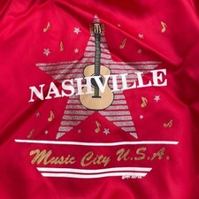 VTG Red Satin Bomber Jacket Taylor Made Mens Large Nashville Music City USA