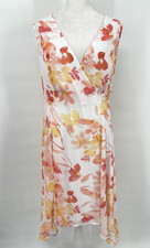Vintage Y2K Chaps Dress Womens 12 Floral Chiffon Surplice Midi Hanky Hem Party