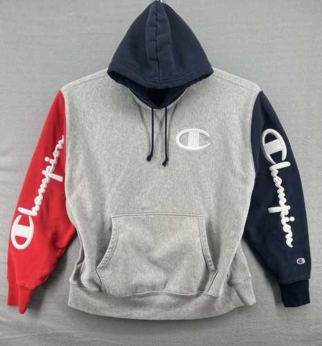 Champion Reverse Weave Color Block Hoodie Mens 2XL Heavy Embroidery Arm Logo USA