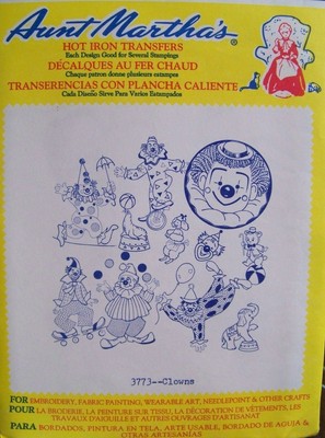 VTG Aunt Martha's 3773 CLOWNS Circus Animals Embroidery Transfer Pattern UNCUT