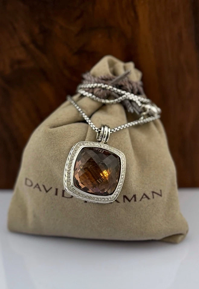 David Yurman 20mm Albion Necklace Morganite & Diamonds Sterling Silver - Image 3 of 4