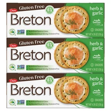 Breton Gluten Free Herb & Garlic Crackers (Pack of 3) - Non-Gmo, Plant-Based, fo