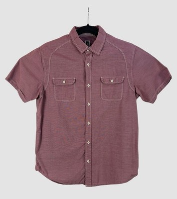 Howe Mens Large Slim Fit Red Stripe Shirt Short Sleeve Dual Pocket Casual