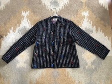 Chico's Design Vintage Chinese Calligraphy Silk Blend Jacket Sz 1 Medium EUC 