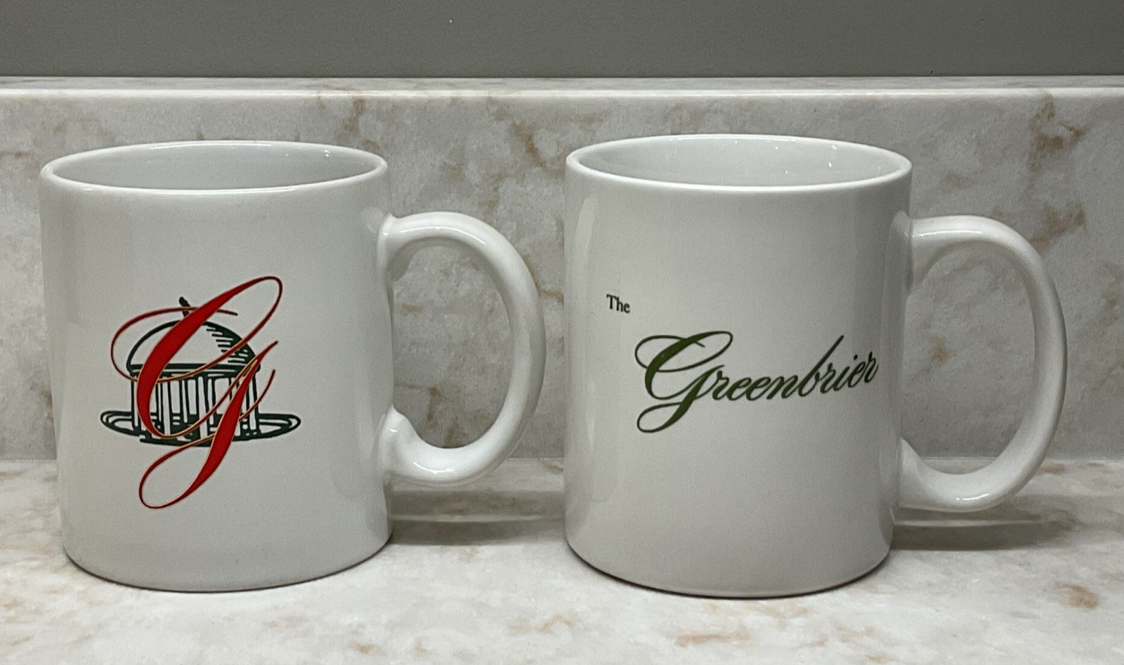 GREENBRIER HOTEL RESORT 12 oz COFFEE MUG LOT OF TWO WHITE SULPHUR SPRINGS WV