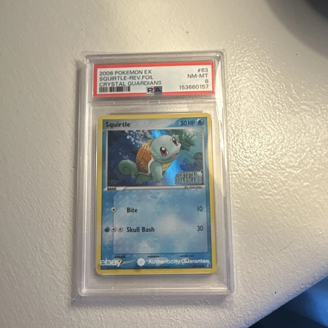 Pokemon TCG EX Crystal Guardians Squirtle 63/100 Reverse Holo PSA 8 English 2006