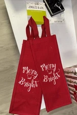 Jingles and Joy Set of 2 Wine Tote Gift Bags with Handles Christmas Holiday