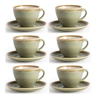 Olympia Kiln Cappuccinotassen + Untertassen Moos | 23Cl | Porzellan | 6 Sets