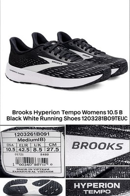 Brooks Hyperion Tempo Womens 10.5 B Black White Running Shoes 1203281B091 EUC