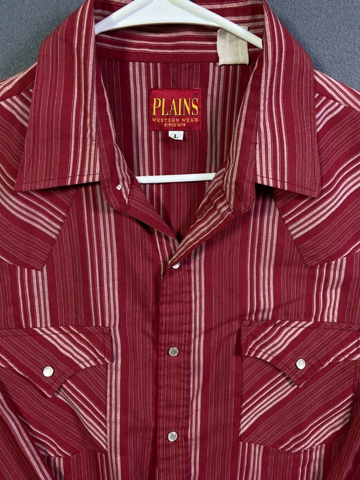 Camisa Western De Colección Plains Western Wear Para Hombre Rayas Manga Larga Roja Blanca Grande Foto 2 de 4