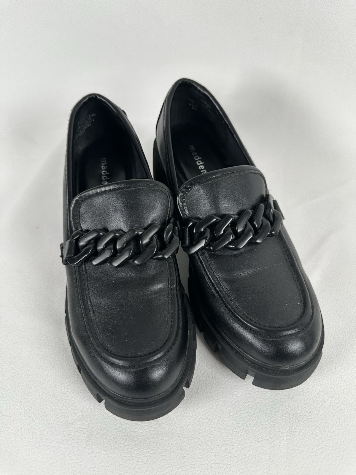 Madden Girl Hoxton Shoes Women' 7.5M Black Platform Chunky Lug Chain Y2K Loafers