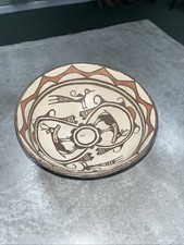 VINTAGE ZUNI PUEBLO INDIAN POTTERY DOUGH BOWL HEARTLINE DEER BIRDS 8