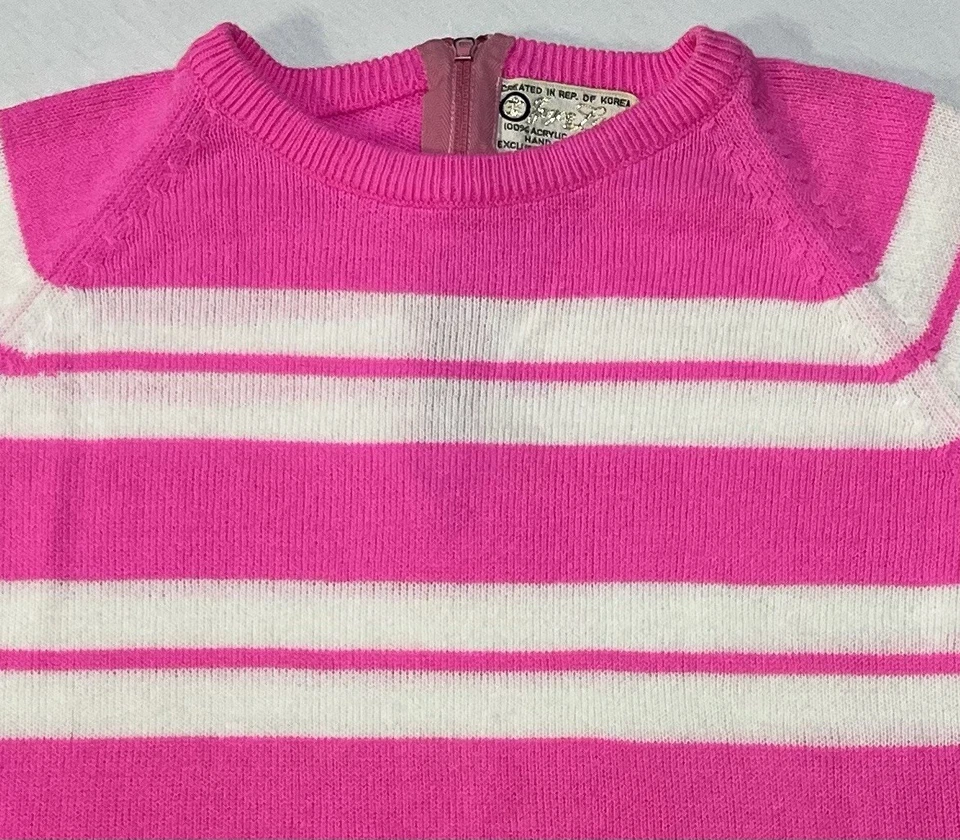 Suéter Acrílico Joyce Lane Vintage Años 70 Rosa Blanco S/S Cremallera Trasera Talla M W.T.Grant Foto 4 de 4