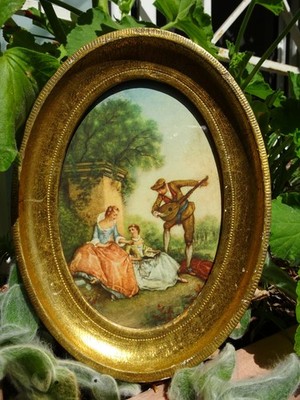 Vintage, Venezianisch, Florentiner, ml, oval, vergoldet, Holz/Gesso Rahmen 18. Jh. Pastoralszene