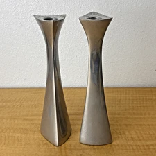 Pair of Vintage NAMBE 596 Tri-Corner 9.75" Aluminum Alloy Candlesticks