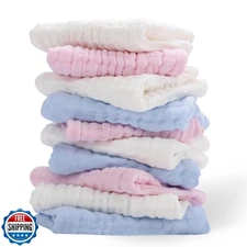 Arnzion 10 Pack Muslin Burp Cloths - 17"x9" 6-Layer 100% Cotton - Ultra Soft 